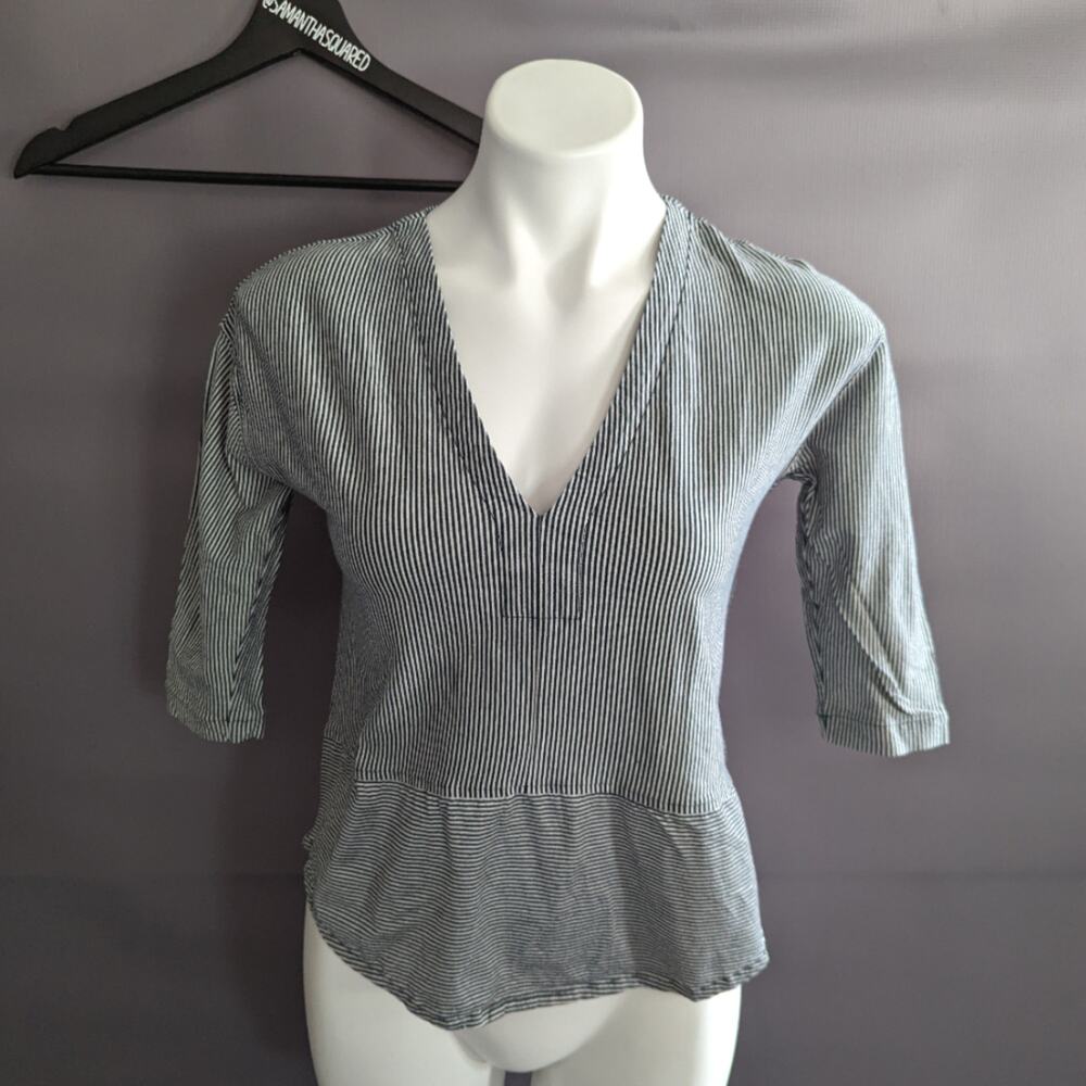 Madewell 3/4 sleeve stripe v neck top sz XXS
